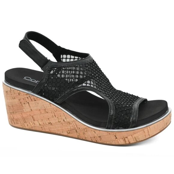 CORKYS Carley Black Sparkle Mesh Wedge Platform Sandals 7-11 NWT - Picture 1 of 12